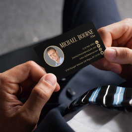 Elegante Professionele Foto Zwart Gouden QR Code Visitekaartje