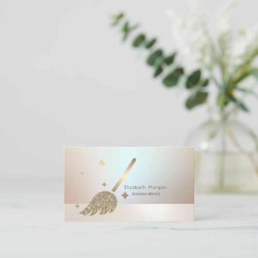 Elegante professionele gouden bezem visitekaartje (Staand voorkant)