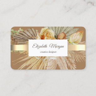 Elegante Professionele Gouden Streep Boho Bloemen Visitekaartje