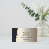 Elegante Professionele Gouden Zwarte Glitter Lotus Visitekaartje (Staand voorkant)