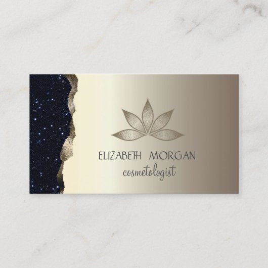 Elegante Professionele Gouden Zwarte Glitter Lotus Visitekaartje (Voorkant)