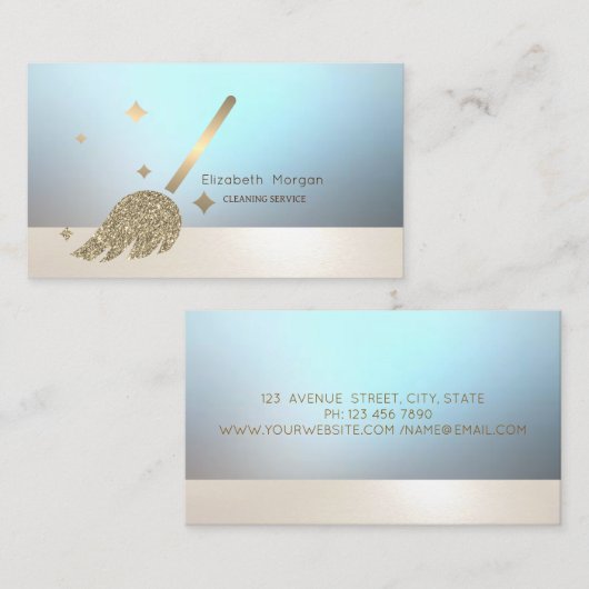 Elegante professionele lichtgevende gouden bezem visitekaartje (Voorkant / Achterkant)