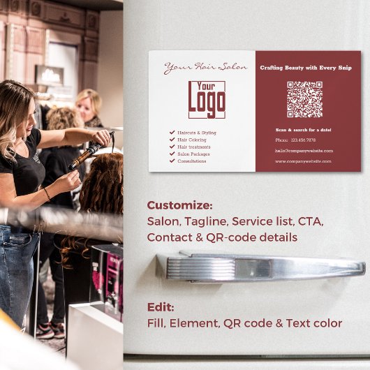 Elegante Professionele Logo QR-Code Haarsalon Magnetisch Visitekaartje