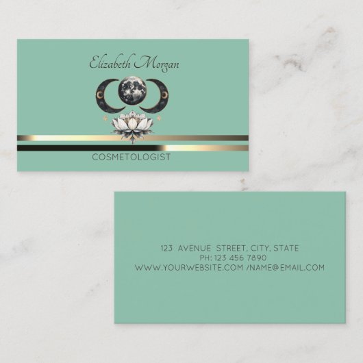 Elegante professionele Lotus Moon Stripes Mint Gro Visitekaartje (Voorkant / Achterkant)