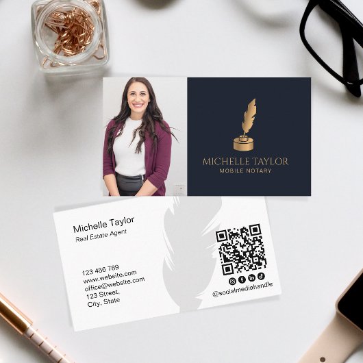 Elegante Professionele Marine Mobiele Notaris QR C Visitekaartje