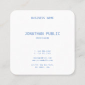 Elegante Professionele Moderne Blauw Witte Sjabloo Vierkante Visitekaartje (Achterkant)