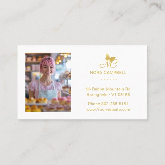 Elegante Professionele Monogram Gouden Vlinder Fot Visitekaartje (Achterkant)