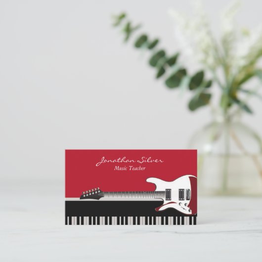 Elegante professionele pianotoetsen en gitaarmuzie visitekaartje (Staand voorkant)