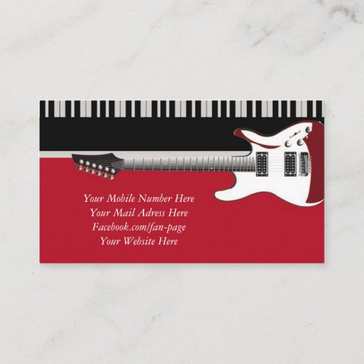 Elegante professionele pianotoetsen en gitaarmuzie visitekaartje (Achterkant)