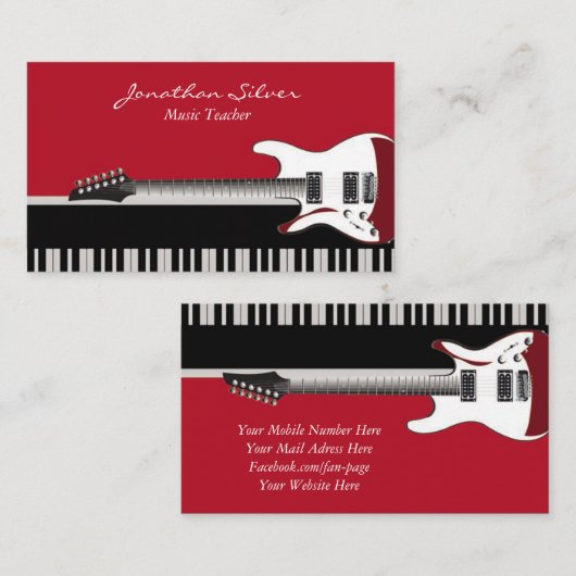 Elegante professionele pianotoetsen en gitaarmuzie visitekaartje (Voorkant / Achterkant)