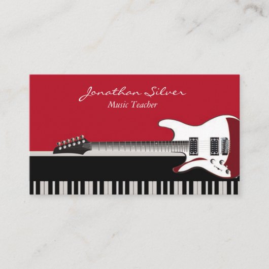 Elegante professionele pianotoetsen en gitaarmuzie visitekaartje (Voorkant)