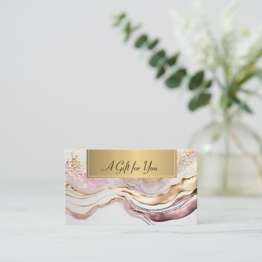 Elegante Professionele Roze Marmeren Gouden Confet Kortingskaartje (Staand voorkant)