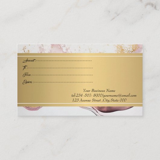 Elegante Professionele Roze Marmeren Gouden Confet Kortingskaartje (Achterkant)