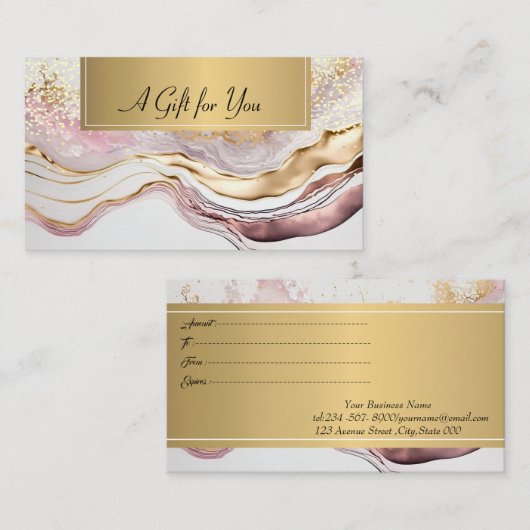 Elegante Professionele Roze Marmeren Gouden Confet Kortingskaartje (Voorkant / Achterkant)