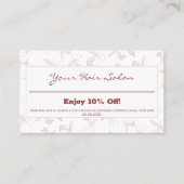 Elegante professionele roze & witte kapper kortingskaartje (Voorkant)