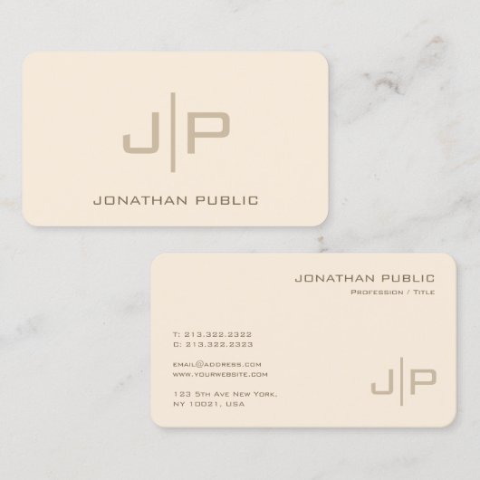 Elegante professionele Sjabloon monogram crème Visitekaartje (Voorkant / Achterkant)