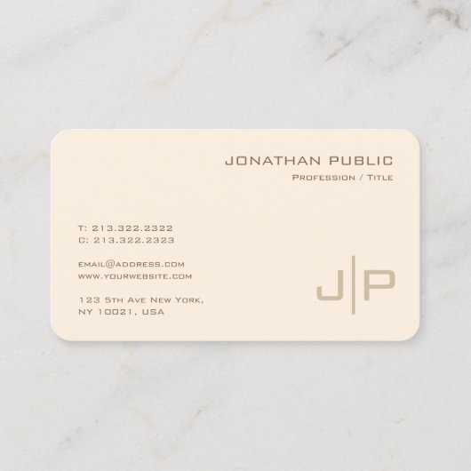 Elegante professionele Sjabloon monogram crème Visitekaartje (Achterkant)
