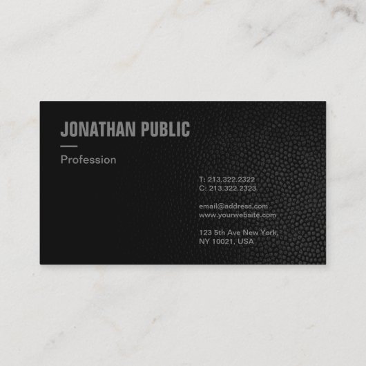 Elegante professionele Sjabloon zwart lederen look Visitekaartje (Achterkant)