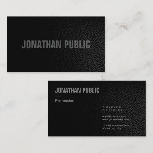 Elegante professionele Sjabloon zwart lederen look Visitekaartje (Voorkant / Achterkant)
