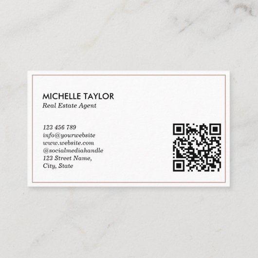 Elegante professionele vastgoedmakelaar foto QR Visitekaartje (Achterkant)