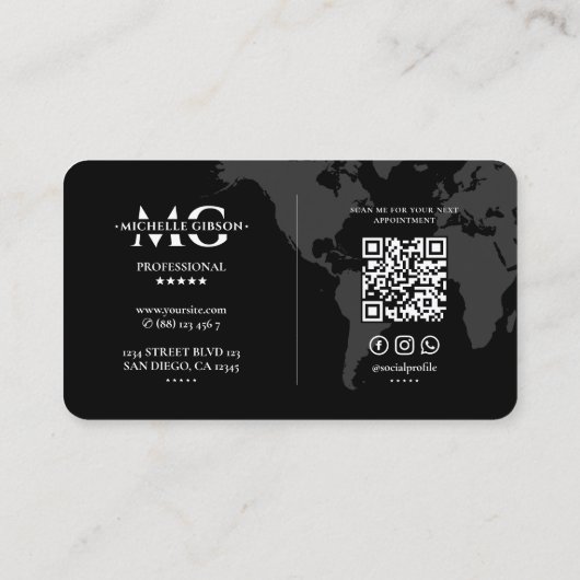 Elegante Professionele Wereldwijde Wereldkaart Zwa Visitekaartje (Achterkant)