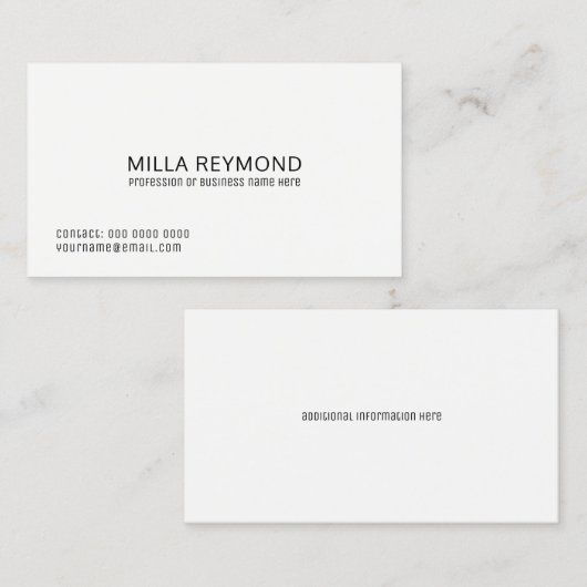 Elegante professionele witte basis visitekaartje (Voorkant / Achterkant)