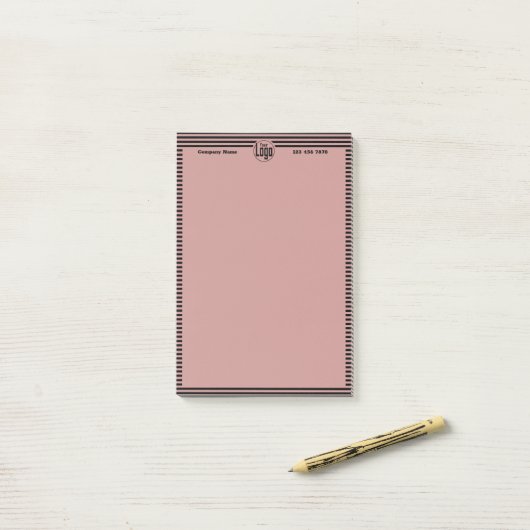 Elegante Professionele Zwart & Roze Custom Logo Post-it® Notes (Op bureau)