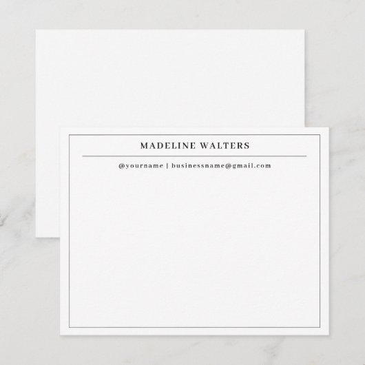 Elegante professionele zwart-wit monogramrand notitiekaartje (Voorkant / Achterkant)