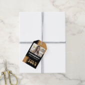 Elegante Proficiat Afstuderen Gouden Glitter Foto Cadeaulabel (Met Touw)