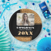 Elegante Proficiat Afstuderen Gouden Glitter Foto Papieren Bordje (Feest)