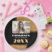 Elegante Proficiat Afstuderen Gouden Glitter Foto Papieren Bordje (Feest)