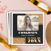 Elegante Proficiat Afstuderen Gouden Glitter Foto Servet