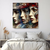 Elegante Profielkunst van Drie Vrouwengezichten Poster