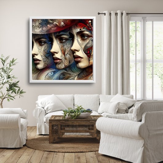 Elegante Profielkunst van Drie Vrouwengezichten Poster