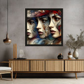 Elegante Profielkunst van Drie Vrouwengezichten Poster