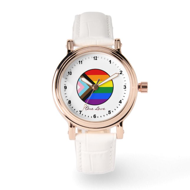 Elegante Progressie Regenboogvlag Horloge /Pride k (Voorkant)