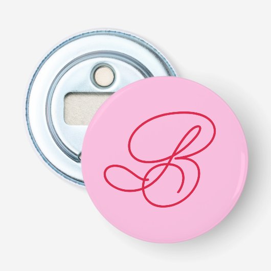 Elegante Promotionele Logo Monogram Initiaal Roze Button Flesopener (Voorkant)