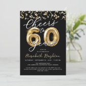 Elegante Proost op 60 Jaar Script Ballon Confetti Kaart (Staand voorkant)