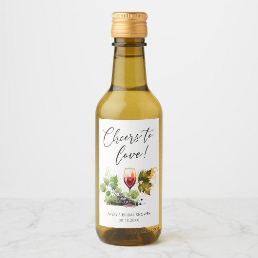 Elegante Proost Op Liefde Wijn Glas Bruidsfeest Etiket (Voorkant)