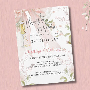 Elegante proost voor 25 jaar Roze lint bloemstuk Kaart