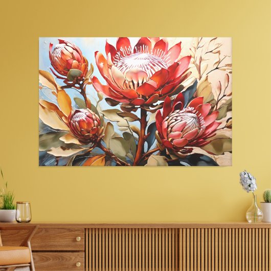 Elegante Protea Art sierlijk bloemontwerp Canvas Afdruk (Insitu (Woonkamer))
