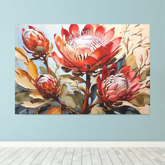 Elegante Protea Art sierlijk bloemontwerp Canvas Afdruk (Insitu (Houten vloer))
