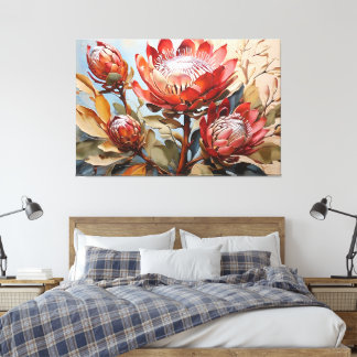Elegante Protea Art sierlijk bloemontwerp Canvas Afdruk