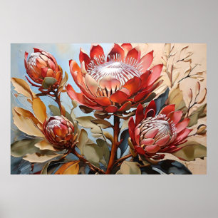 Elegante Protea Art sierlijk bloemontwerp Poster