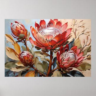 Elegante Protea Art sierlijk bloemontwerp Poster