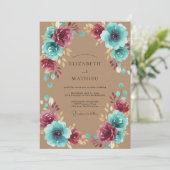 Elegante Pruim Aqua Bloem Bruiloft Kaart (Staand voorkant)