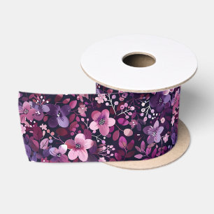 Elegante pruim- en besbloem satijnen lint