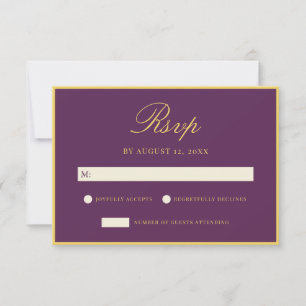 Elegante Pruim en Gele Oude Rijke Bruiloft RSVP Kaartje