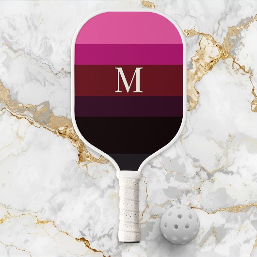 Elegante pruim fuchsia kleurblok monogramstempel pickleball paddle