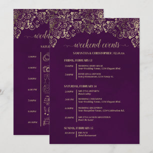 Elegante pruim & gouden trouw evenementen & tijdli programmakaart